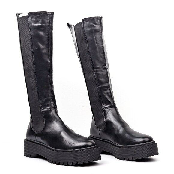 Azalea Wang Women Sue Black Vegan Leather Platform Party Fashion Boots sz 8.5 - Picture 1 of 9
